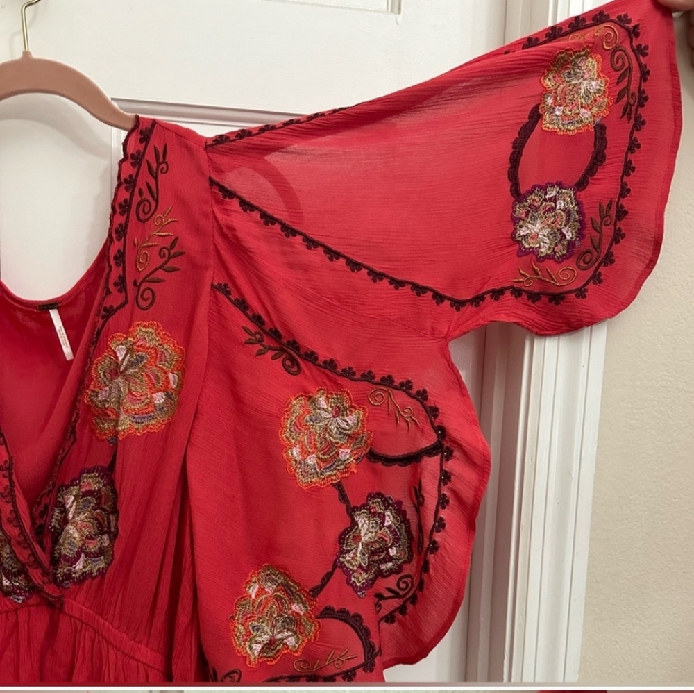 Free PEOPLE CORA CORAL RED DRESS - Picture 5 of 7